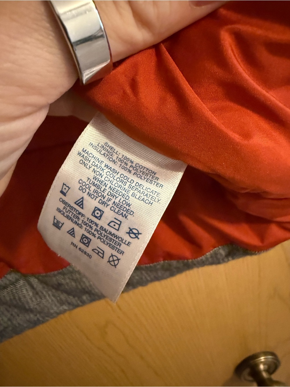 Lands' End Gray Quilted Vest with Orange Lining - Picture 4 of 6